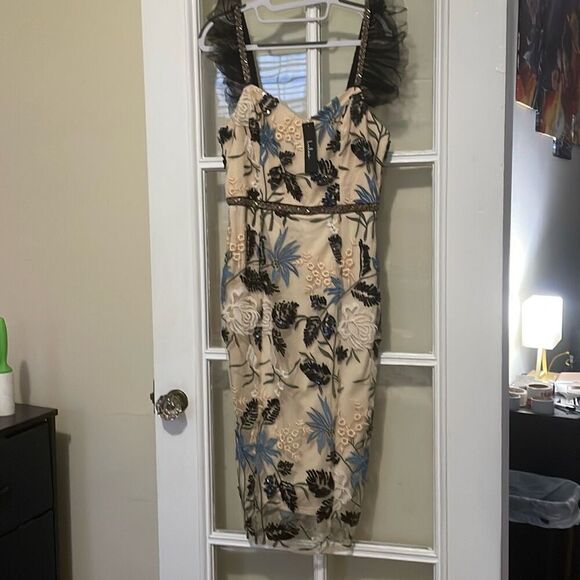 Lulus Show Stopper Cream Embroidered Sequin Bodycon Midi Dress size medium - Picture 5 of 16